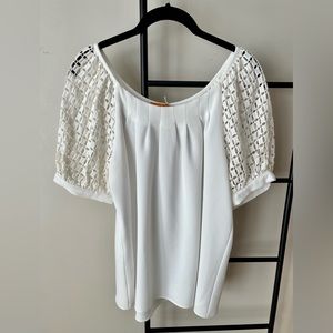 Voom by Joy Han Lace Sleeves White Blouse
